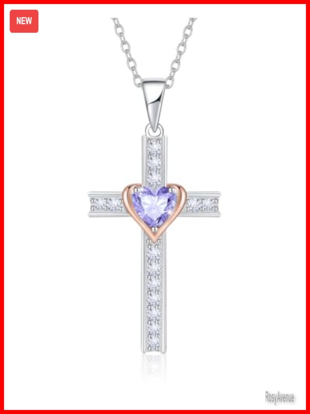 June Alexandrite Birthstone Cross Necklace 925 Sterling Silver